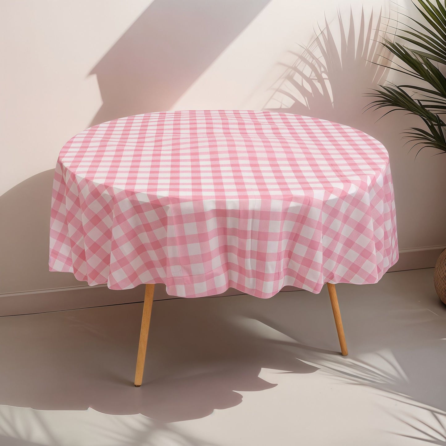 1/4pcs 213cm/83.86in Disposable Tablecloth Reusable Round Tablecloth Wrinkle-Free Waterproof Gingham Tablecloth Family Gathering