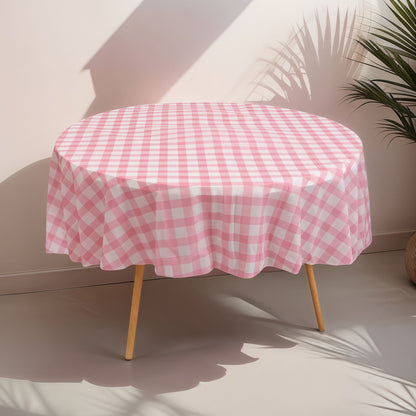 1/4pcs 213cm/83.86in Disposable Tablecloth Reusable Round Tablecloth Wrinkle-Free Waterproof Gingham Tablecloth Family Gathering
