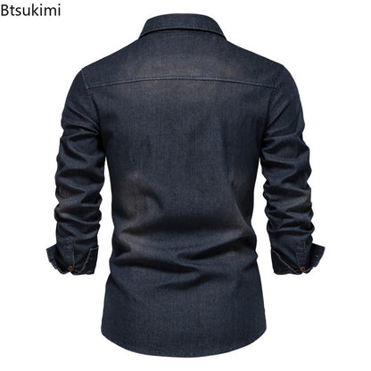 Spring Autumn New Men's Denim Shirts Fashion Casual Long Sleeve High Quality Cotton Shirt Jackets Vintage Slim Male Jean Shirts