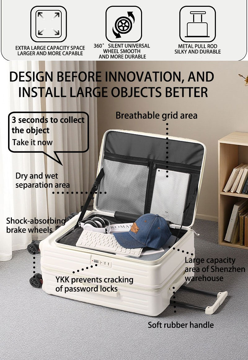 Mala de Viagem Grande Capacidade Expansível Multifuncional Abertura Lateral Case de Bordo Suporte para Copo Rodas com Freio Amortecedor