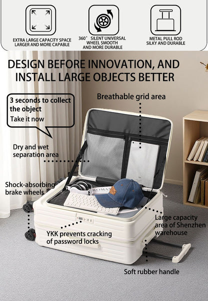 Mala de Viagem Grande Capacidade Expansível Multifuncional Abertura Lateral Case de Bordo Suporte para Copo Rodas com Freio Amortecedor