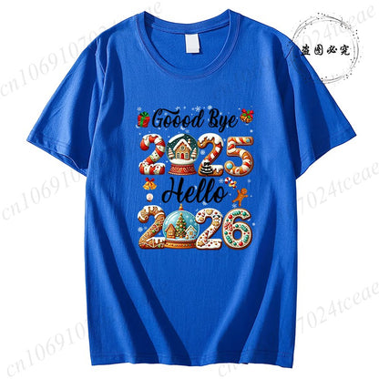 Good Bye 2025 Hello 2026 Shirt for Women Men Tops,Merry Christmas T-Shirts,Happy New Year 2026 T-shirt,Family Holiday Outfit,