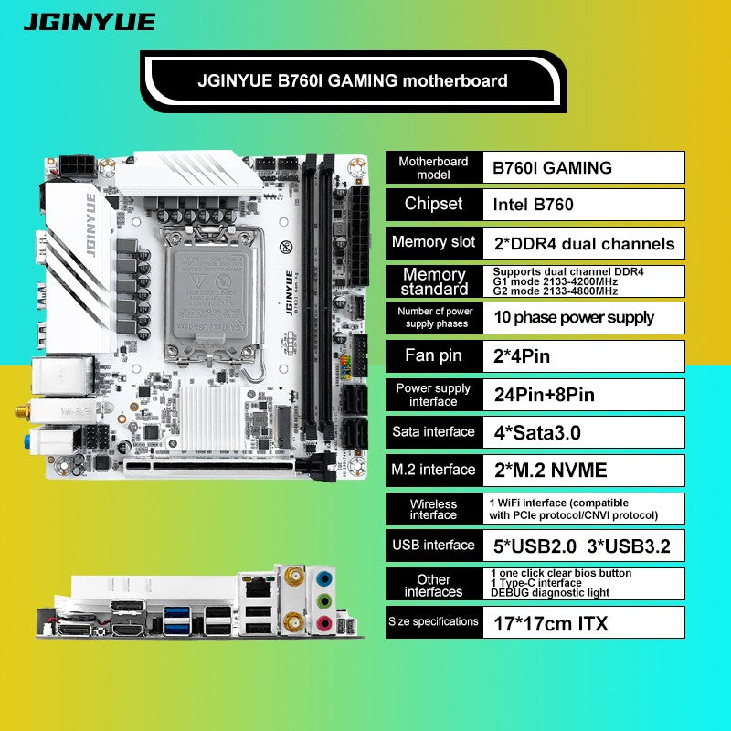 JGINYUE Placa-mãe B760i LGA 1700 Suporte Intel Core 12ª 13ª DDR4 3200mhz RAM Última mini itx B760i-GAMING