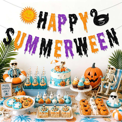 Happy Summer Halloween Themed Banners Party Decorations Kids Birthday Scaring Horror Beach Party Supplies