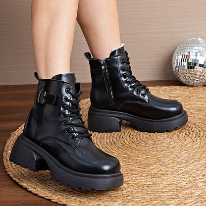 Brown Retro  Boots For Women British Style2025Autumn And Winter New Thick-Soled Height-Increasing Short Boots With