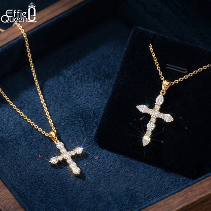 EFFIE QUEEN S925 Sterling Silver Moissanite Cross Necklace GRA Certificate D VVS1 Diamond Cross Pendant Neck Chain Women SMON15