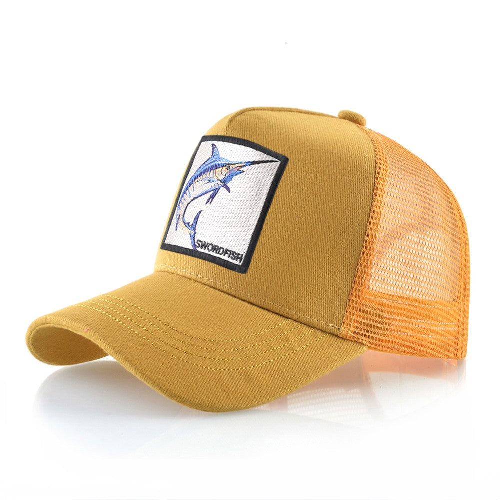 Breathable Mesh Baseball Caps Men Women Outdoor Causal Beach Visor Hats Fashion Snapback Trucker Cap With Swordfish Patch Bones