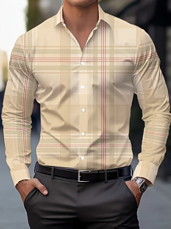 Men's Long Sleeve Dress Shirt Slim Fit Business Formal Shirt Classic Striped Color Office Wedding Party Wear Shirt for Men