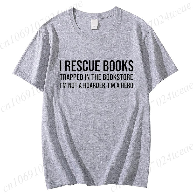 I Rescue Books Print T-Shirts Trend Women Fashion Clothing Graphic T-shirts Clothes Christmas Female Shirts Lady Casual Clothing