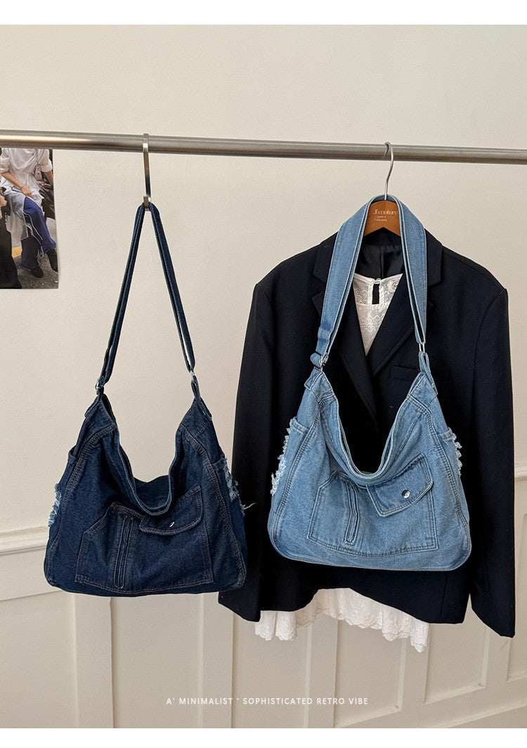 New Denim Shoulder Bag Women Fashion Large Capacity Casual Tote Handle Bag for School Comfortable and Versatile Commute Bag