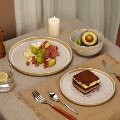 Stoneware Dinnerware Sets for 4 12Piece Scratch Resistant Plates and Bowls Set Dishwasher and Microwave Safe Ceramic Dishes Set