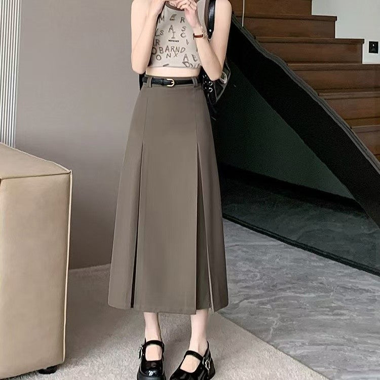 plus Size Suit Skirt Women Summer New Elastic High Waist Slim A-Line Skirt Belly Cover Pleated Skirt Korean Sle Casual Wear