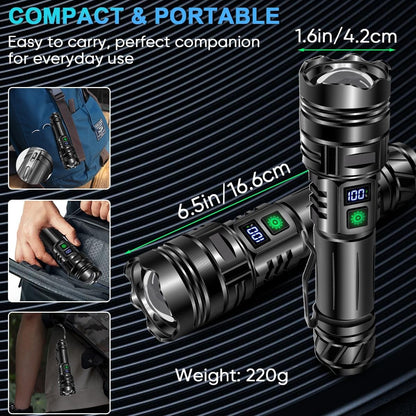 2025 Powerful LED Flashlight Super Bright Rechargeable Lamp Portable Ultra Power Torch Outdoor Emergency Camping Lantern