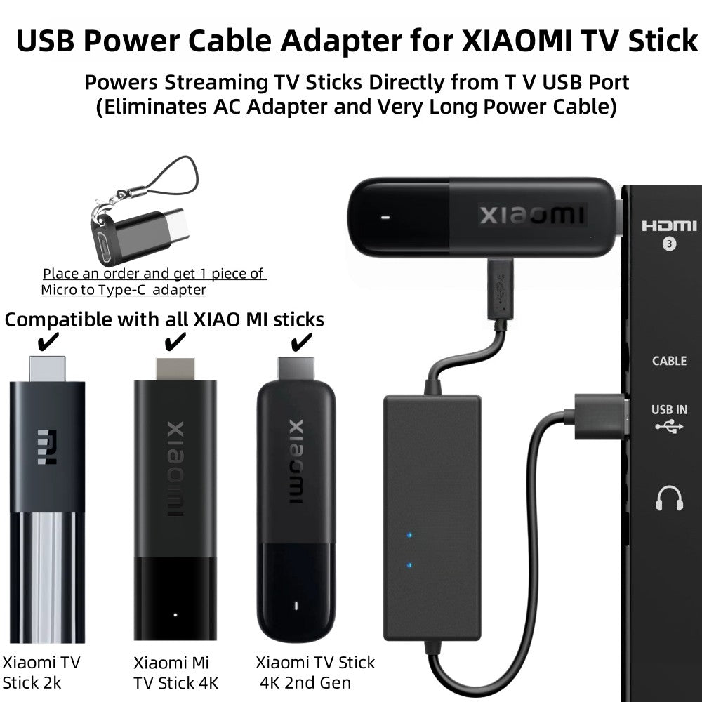 Adaptador de cabo de alimentação para Xiaomi TV Stick, alimenta o Xiaomi TV Stick diretamente da porta USB da TV (elimina a necessidade de adaptador CA)