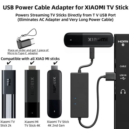 Adaptador de cabo de alimentação para Xiaomi TV Stick, alimenta o Xiaomi TV Stick diretamente da porta USB da TV (elimina a necessidade de adaptador CA)