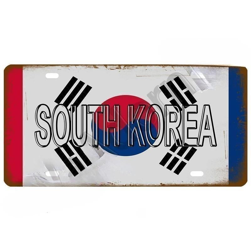 Plaque Tin Sign France Russia Spain Metal Sign Germany USA Country Flag License Plate For Wall Home Restaurant Craft Bar Decor