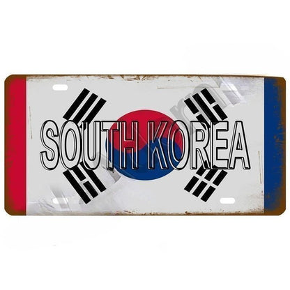 Plaque Tin Sign France Russia Spain Metal Sign Germany USA Country Flag License Plate For Wall Home Restaurant Craft Bar Decor