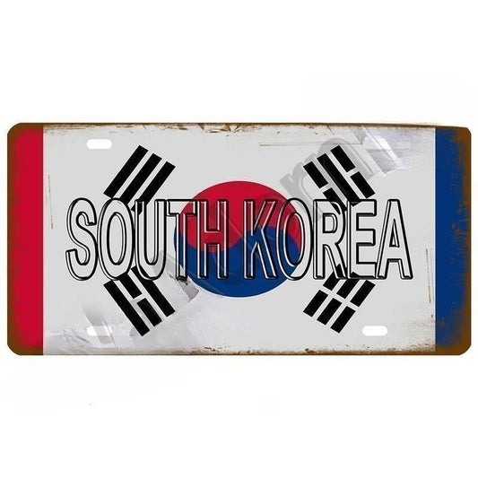 Plaque Tin Sign France Russia Spain Metal Sign Germany USA Country Flag License Plate For Wall Home Restaurant Craft Bar Decor