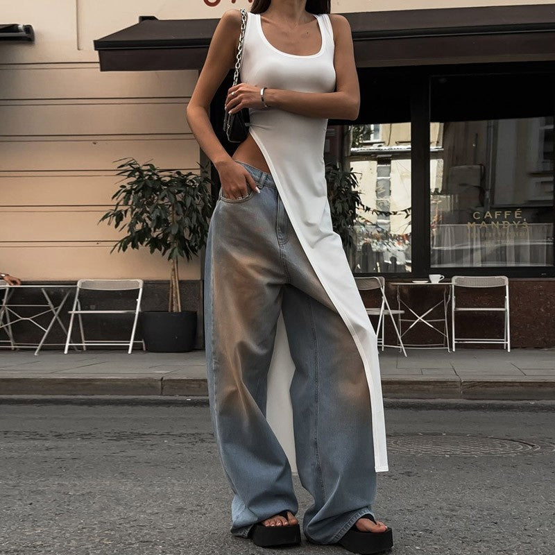 2025 Sexy Sleeveless Side High Split Dress Solid Backless Women Midi Dresses Sum
