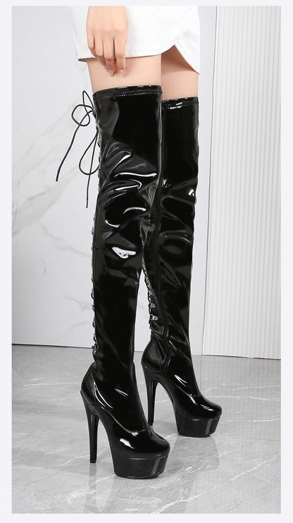 New Black Pole Dancing Long Shoes Night Club Party Queen Boots Over the Knee Boots High Heels Women Boots Sexy Thin Heels Shoes