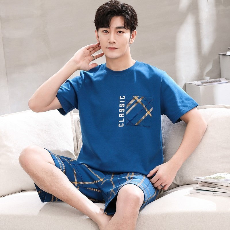 Cotton Summer Thin Men's Pajamas Set Plus Size Short Sleep Tops Pant Sleepwear Suit Male Home Suit Homewear Casual Pyjamas