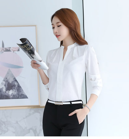 Chiffon Blouse Women Korean Fashion Women Clothing White Shirt  Long Sleeve Blouses V-neck Womens Tops Basic Shirts and Blouses