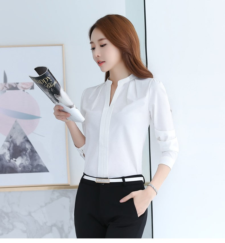 Chiffon Blouse Women Korean Fashion Women Clothing White Shirt  Long Sleeve Blouses V-neck Womens Tops Basic Shirts and Blouses