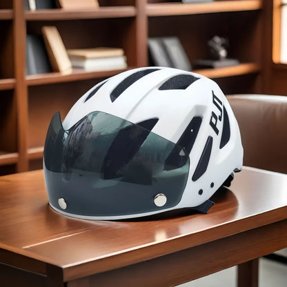 PJT Adult Bike Helmet With Rechargeable LED Rear Light Dual Mode Goggle Cycling Helmet MTB Lightweight Breathable Bicycle Helmet