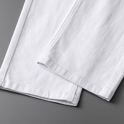 Cotton White Jeans Men's Elastic Soft Comfortable Business Casual Trousers Fashion Korean Fit Straight Spring Autumn Denim Pants