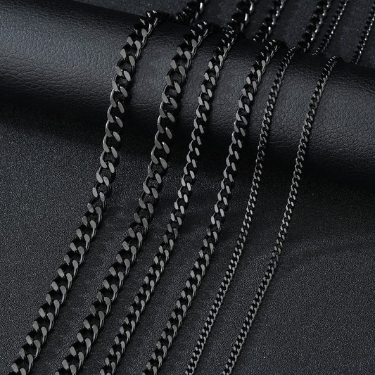 Basic Punk Stainless Steel 3,5,7mm Curb Cuban Necklaces For Men Women Black Gold Color Link Chain Chokers Solid Metal Jewelry