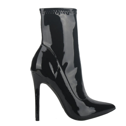 10CM 12cm Black Patent Leather Pointed Toe Women Middle Boots Stiletto High Heel-ed Zipped Mid-calf Boots Bright Polished Shoes