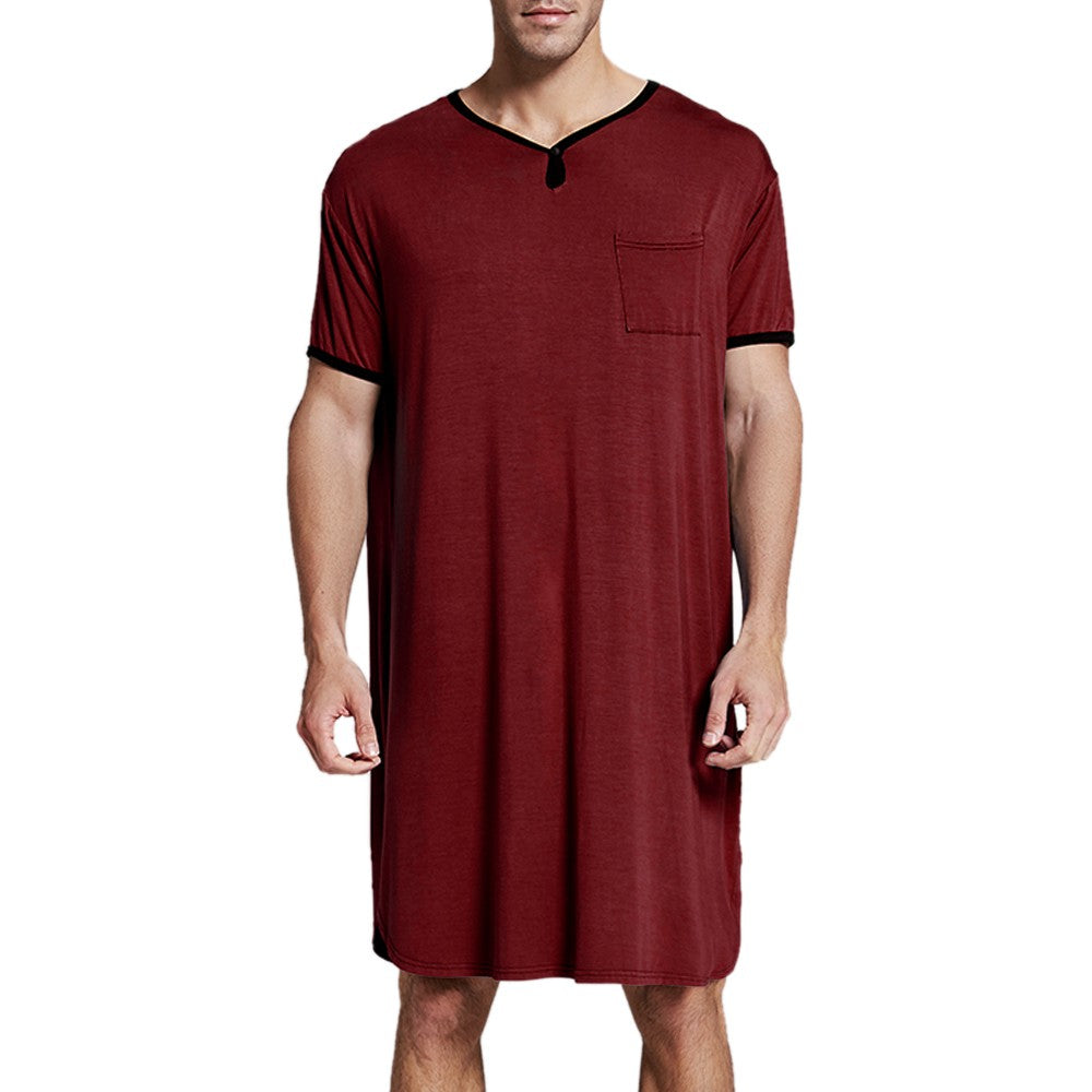 Men's Short Sleeve Thin Lengthened Leisure Pajamas Loose Skin Friendly Cotton Robes Homewear Bathrobes Vintage Nightgown M-3XL