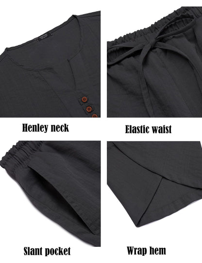 Summer Cotton Linen Shirt Set Men's Casual Outdoor 2-Piece Suit Andhome Clothes Pajamas Comfy Breathable Beach Short Sleeve Sets