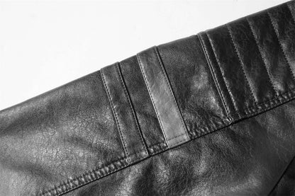 Modern PU Leather Motorcycle Biker Jacket Pilot Coat with Fleece Lining Tough Guy Men's Stylish Riding