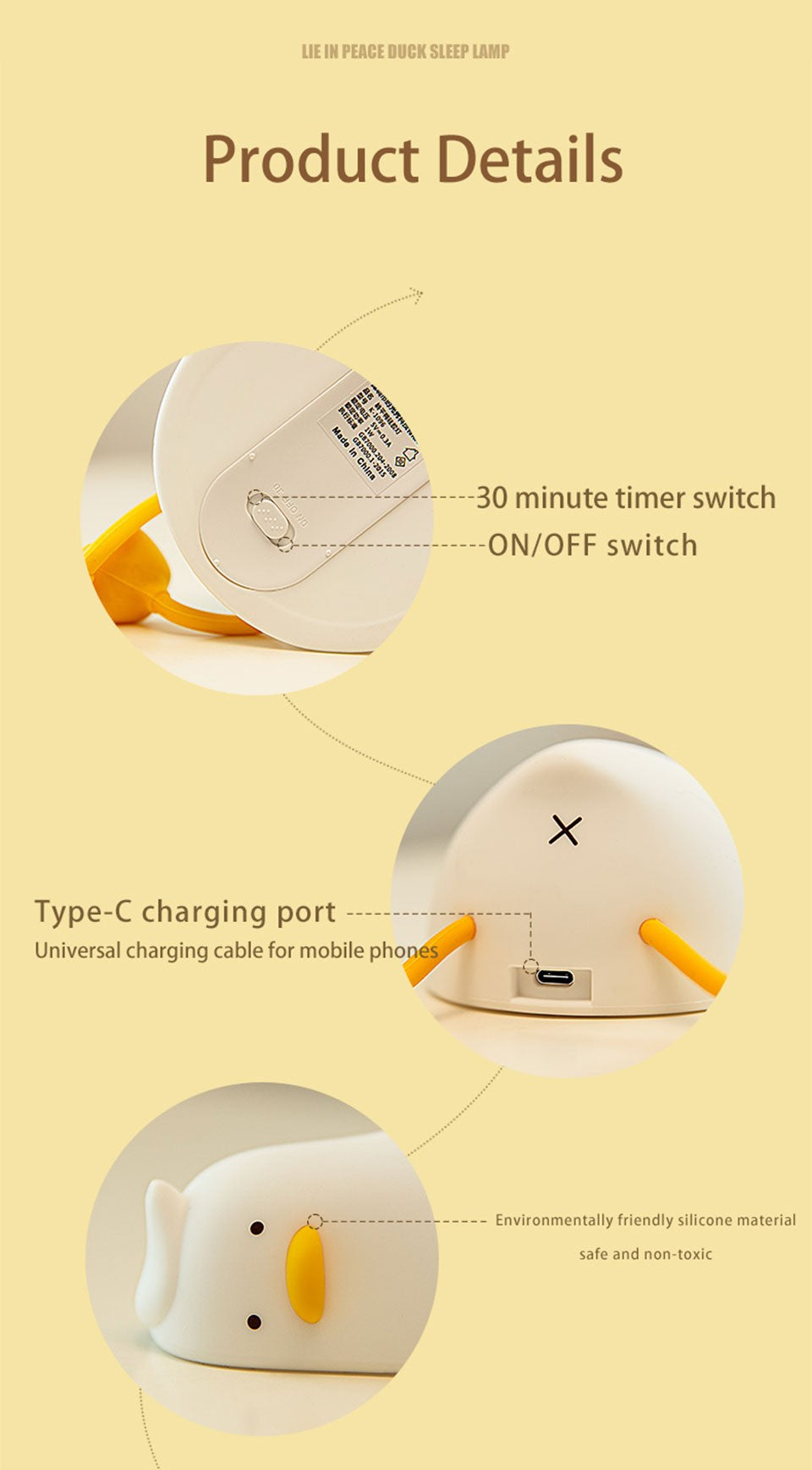 Duck Nightlights Led Night Light Duckling Rechargeable Lamp USB Cartoon Silicone Children Kid Bedroom Decoration Birthday Gift