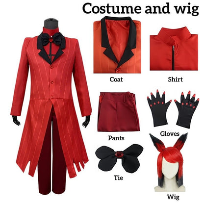 Alastor Hazbin Cosplay Costume Hotel Radio Demon Cosplay Red Jacket Shirt Pants Gloves Tie Uniform Halloween Full