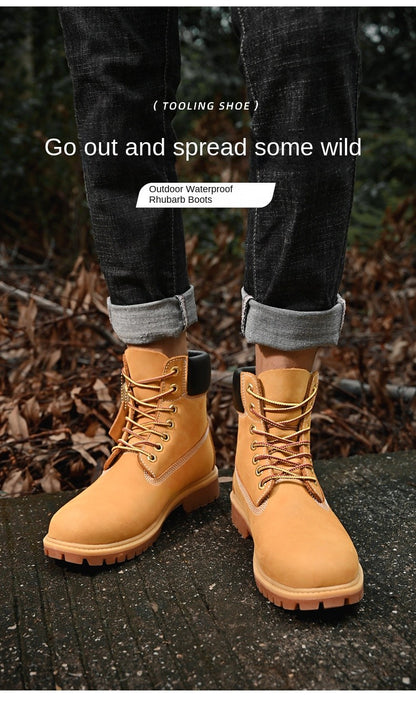 Boots Men High Top Boots High Quality Women Leather Shoes Fashion Outdoor Sneakers Men Lace Up Non-Slip Ankle Boots for Couple