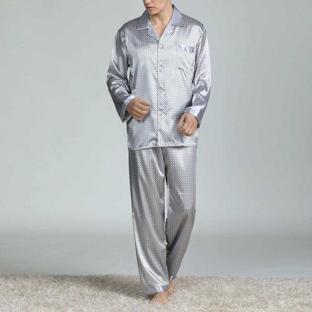 Mens Satin Silk Pajama Sets Sleepwear Casual Nightgown Loose Loungewear Pajamas Pijamas Autumn New Print Nightwear Homewear