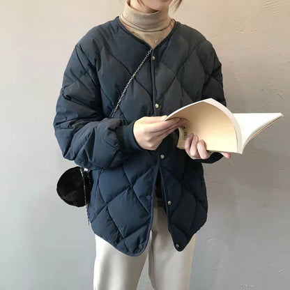Autumn Winter Single Breasted Coat Women 2025 Fashion Solid Warm Quilted Jacket Long Sleeve O Neck Coats Lady Casual Outfit Wear