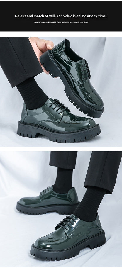 Leather shoes men's thick soles increase British style Brock business dress black senior sense wedding groom shoes 46 yards