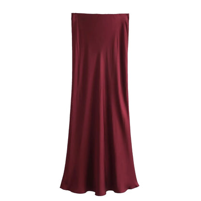 XNWMNZ Women's Fashion 2023 Flowing Satin Midi Skirt Women Vintage Elastic High