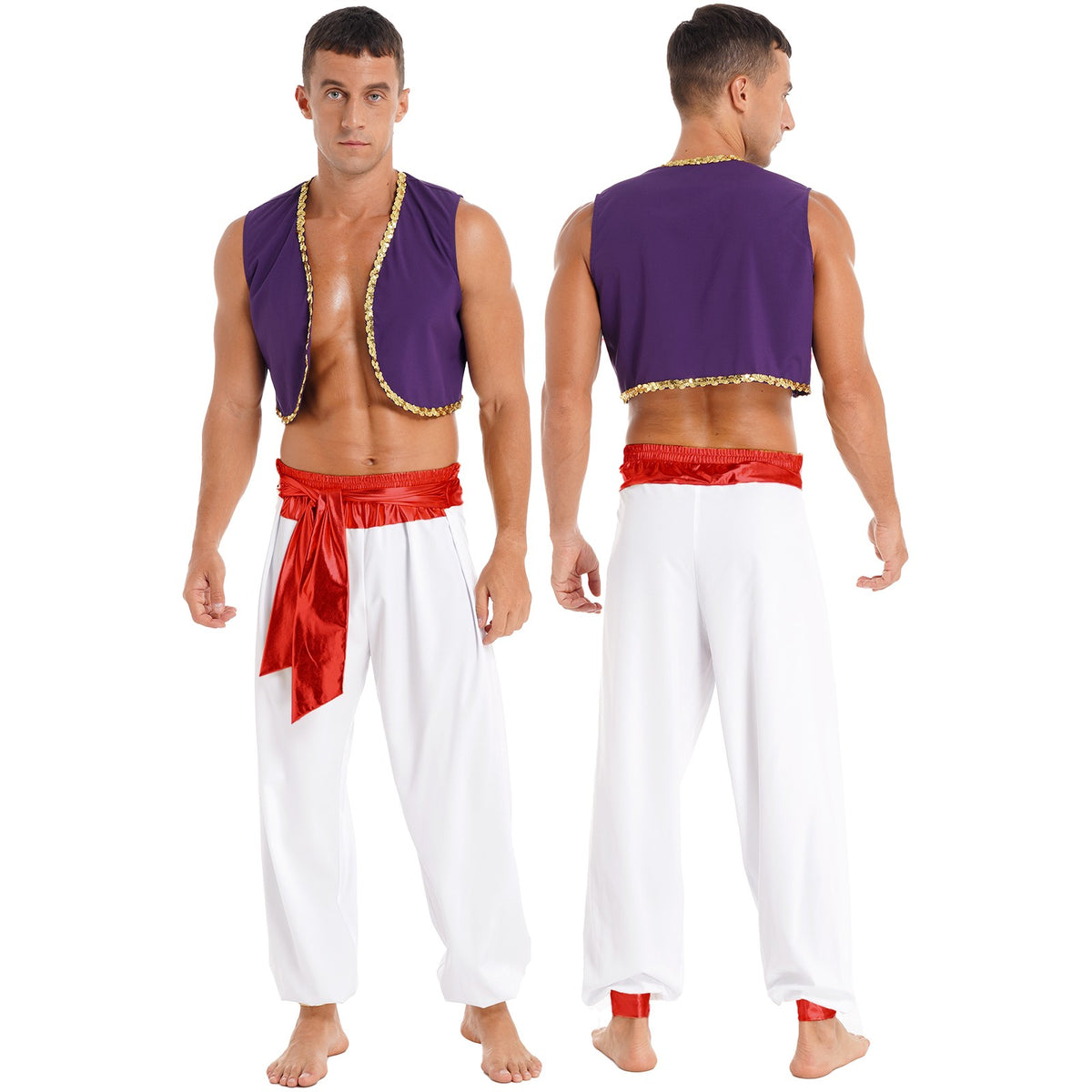 Aladin Costume Men Arabian Prince Cosplay Dress Up Waistcoat Top Harem Pants Suit Halloween Theme Party Carnival Stage Outfits