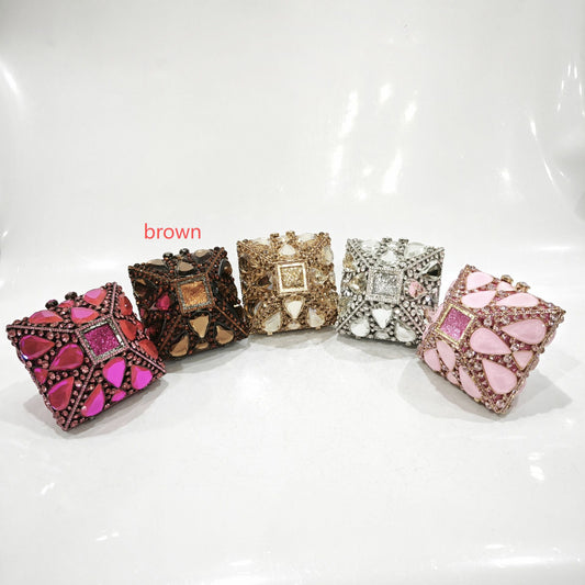 XIYUAN Luxury Glitter Metal Box Women Handbag Crystal Clutch Purse Wedding Party Bling Shiny Small Bags Rhinestones Evening Bag