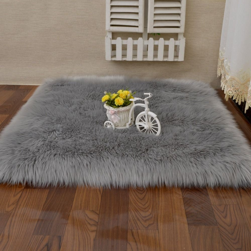 Plush Soft Sheepskin Bedroom Carpet Imitation Wool Pad Long Hair Bedside Mat Sofa Cushion White Rugs Bed Living Room