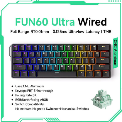 Akko MonsGeek FUN60 Teclado Mecânico Interruptor Magnético Teclados Gamer 60% Gatilho Rápido 0,01mm 8K ARGB HE/TMR Teclado Personalizado