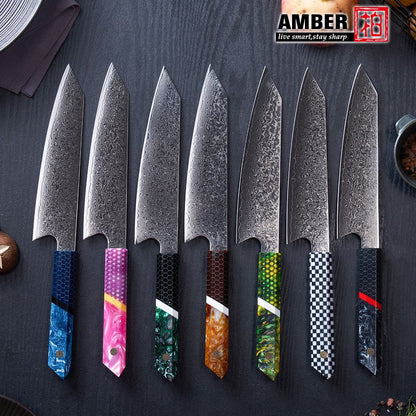 Professional Japanese Kitchen kiritsuke Knife 67-layer Damascus Steel Custom 8 inch Chef Knife with multicolour Resin Handle