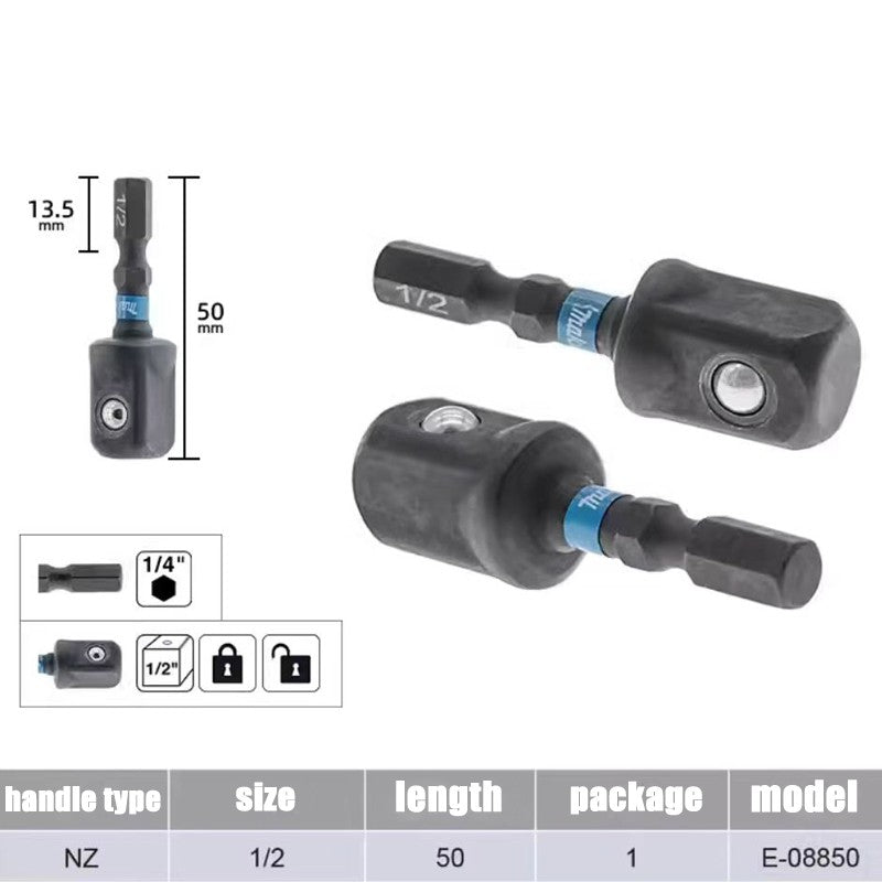 Adaptador de Soquete Makita E-08850 Impact Black 1/2" X 50MM Haste Hexagonal de 1/4" Acessórios para Ferramentas de Impacto de Alto Torque
