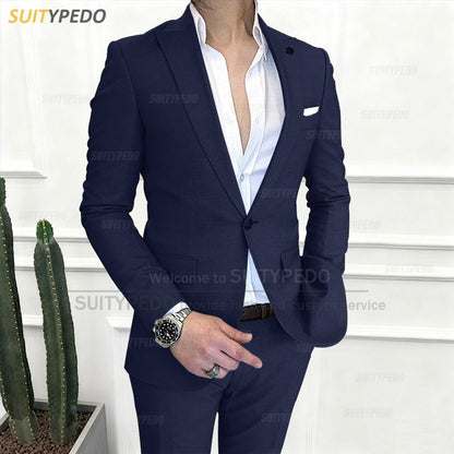 New Brief Men's Slim Fit Suit Sets Fashion Peak Lapel One Button Solid Daily Homme Costumes Male Texudos For Formal Occasions