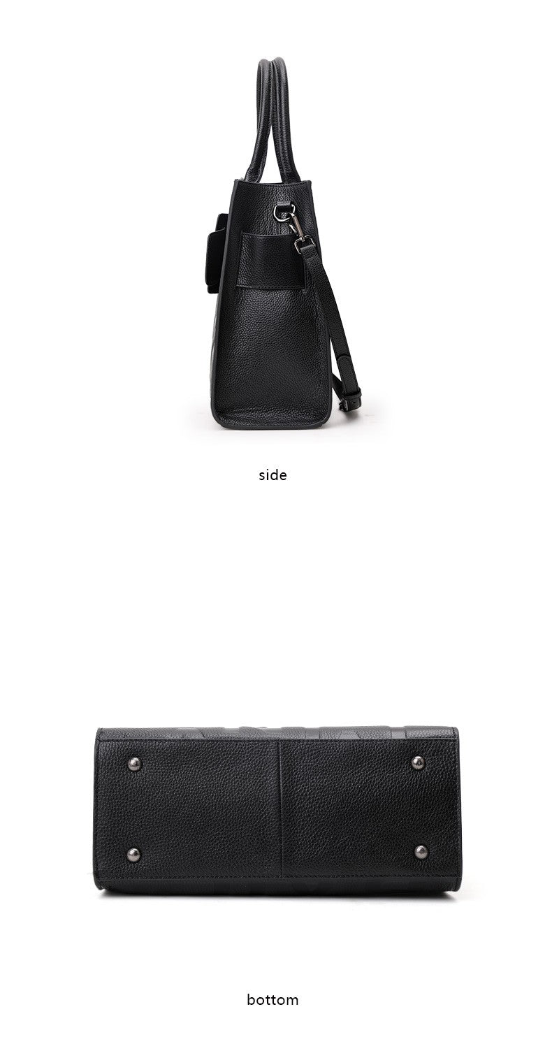 Aidrani women's large capacity handbag with letter print design, made of cowhide material, black