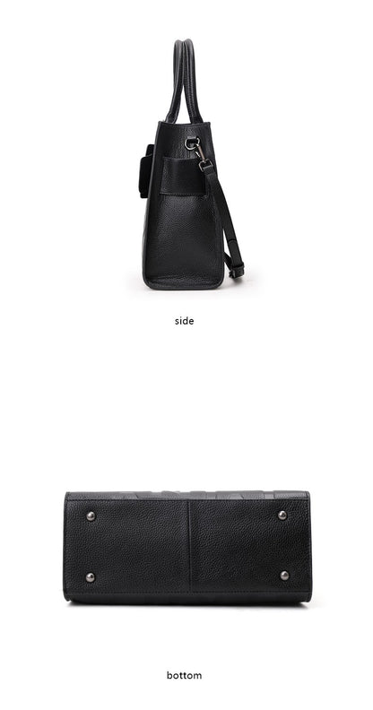 Aidrani women's large capacity handbag with letter print design, made of cowhide material, black